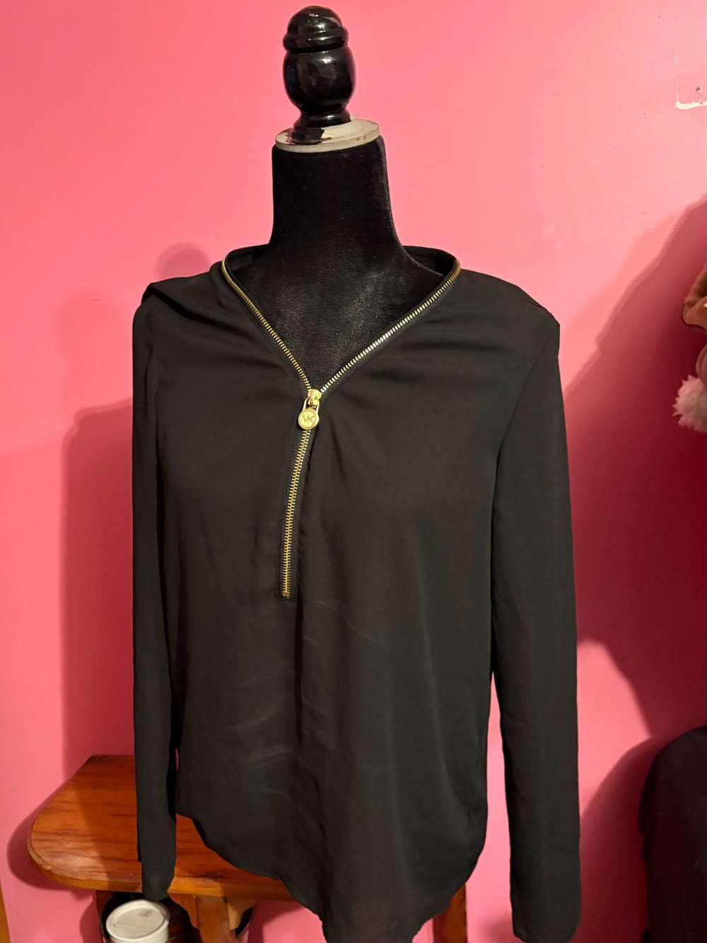 Michael Kors Black Long Sleeve Top with Gold Zip